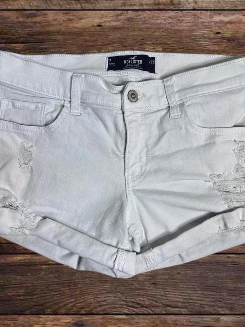 Hollister White Distressed Low-Rise Denim Shorts